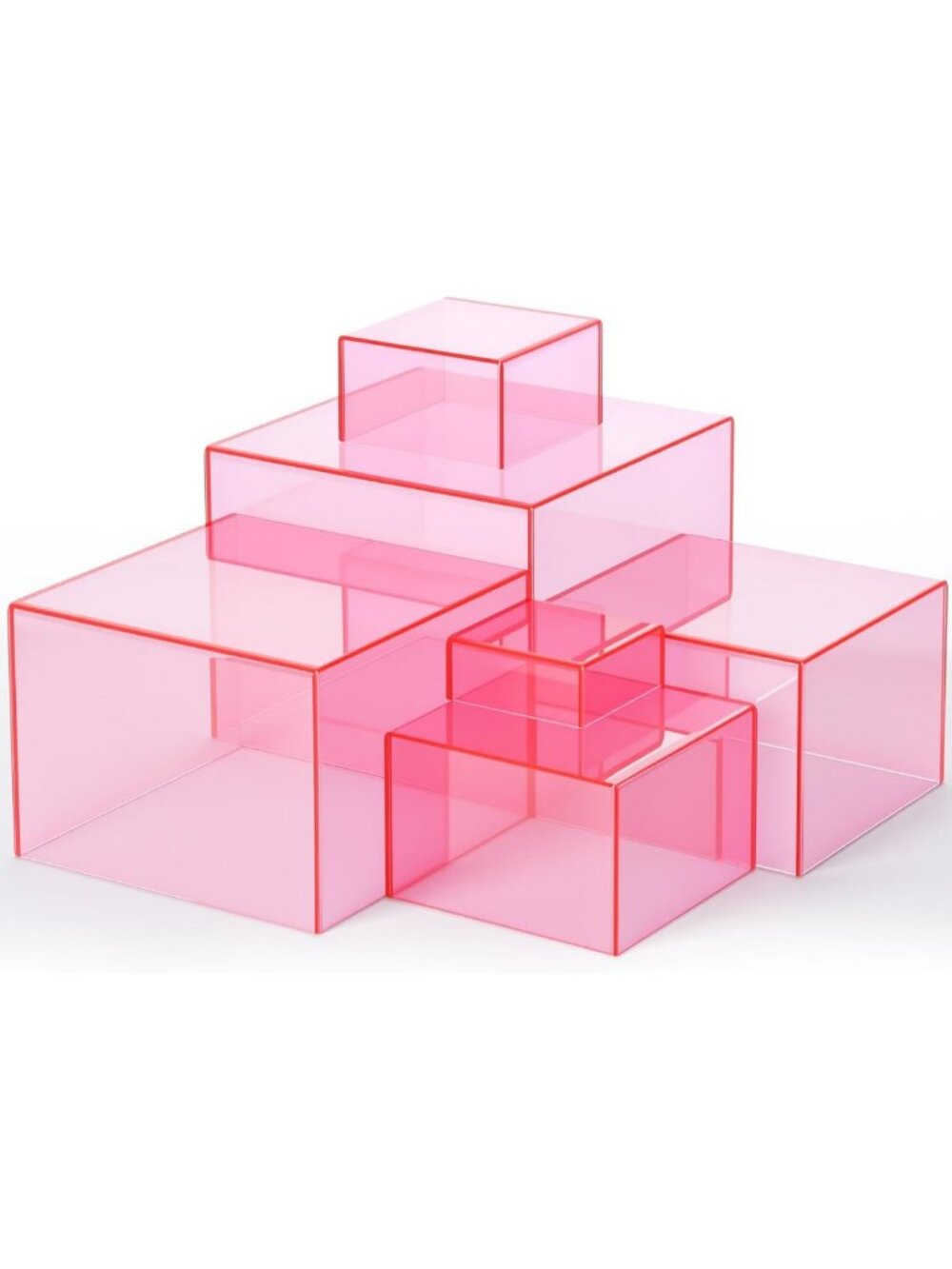 Set of 6 Clear Pink Acrylic Cube Risers - Adjustable 3 to 8 Inch Square Stands